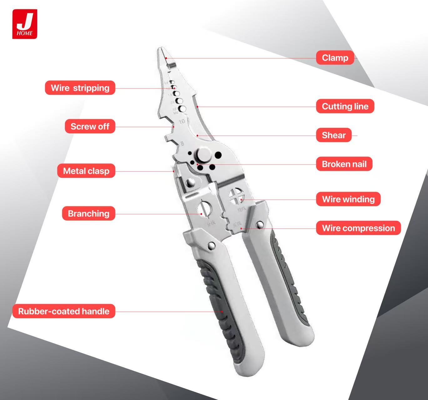 Jhome 11-in-1 multifunctional wire stripper pliers 8''