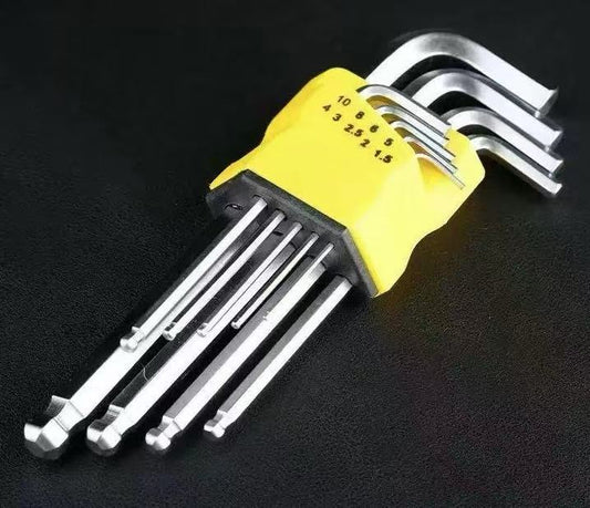 Jhome 09028 9pcs silver Oxide, L Shape, Round Head Hex Key Set Allen wrench sets