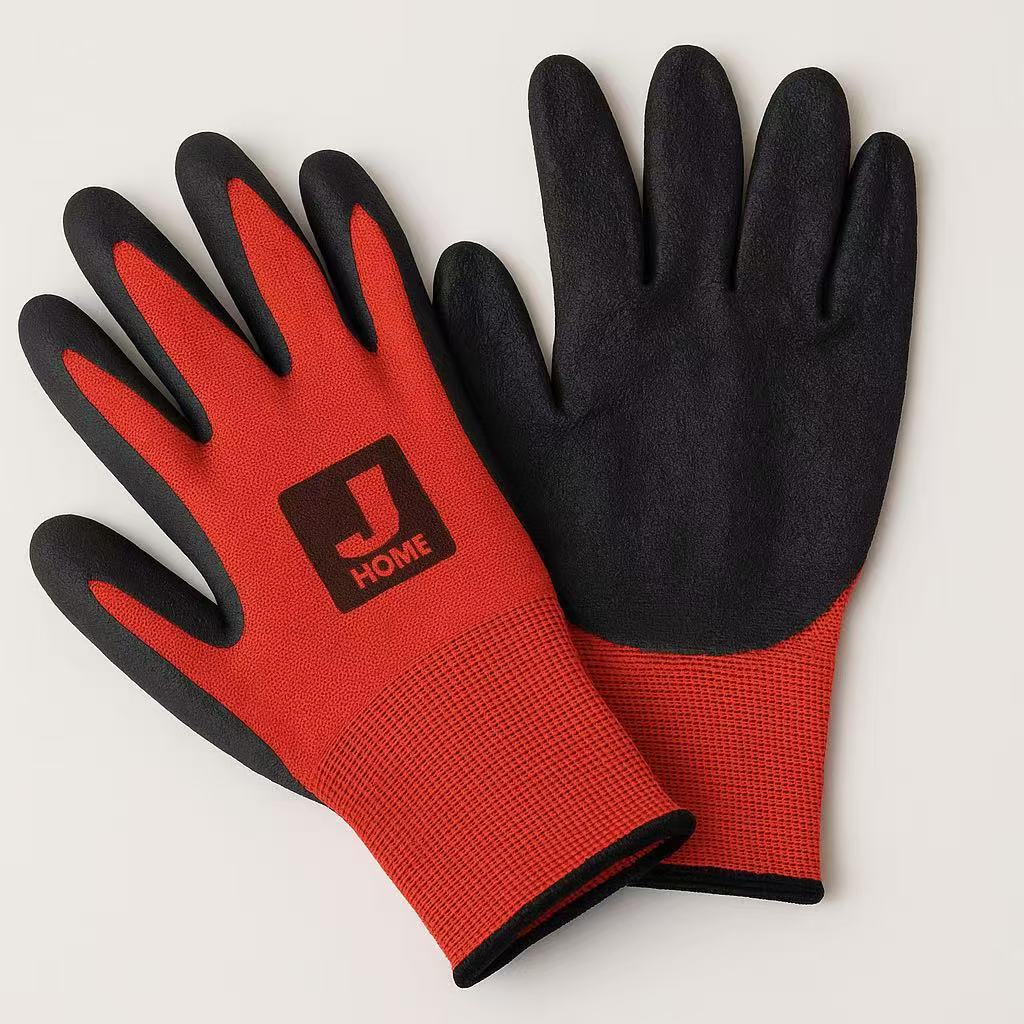 Jhome red yarn working protection glove Safety Glove Rubber coated