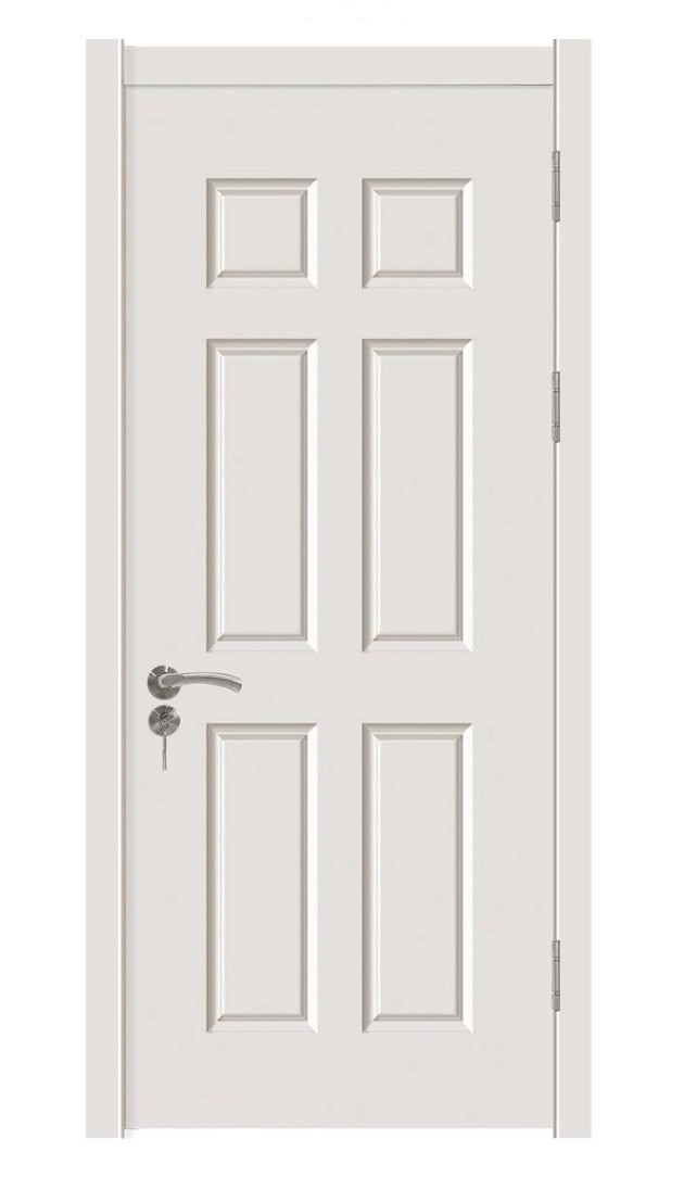 Jhome BD-A06 Interior Hollow Core Door + Frame – 6 Panel, Primed White, Smooth Finish