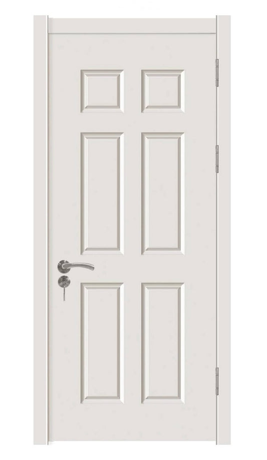 Jhome BD-A06 Interior Hollow Core Door + Frame – 6 Panel, Primed White, Smooth Finish