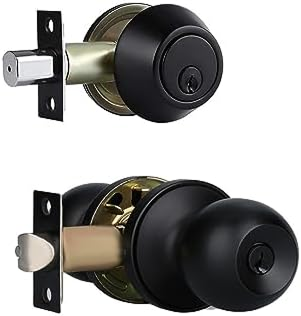 Jhome Exterior Keyed Door Knob with Deadbolt Lock – Matte Black Finish