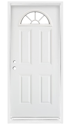 Jhome Exterior 4-Panel Fan Lite Steel Prehung Front Door with Glass – Fire-Rated, Solid Core, Primed White