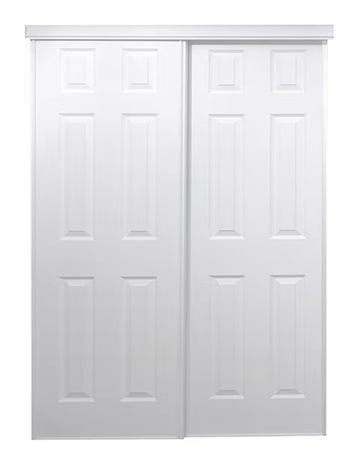 Hollow Core 6-Panel Textured Double Sliding Closet Door with Hardware Kit – White Finish