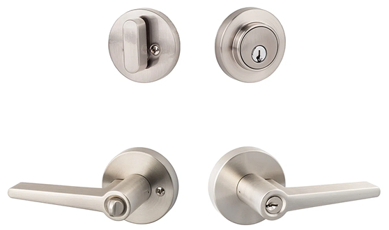 Jhome Exterior Keyed Heavy Duty Round Lever with Deadbolt Lock Set – Silver / Satin Nickel Finish