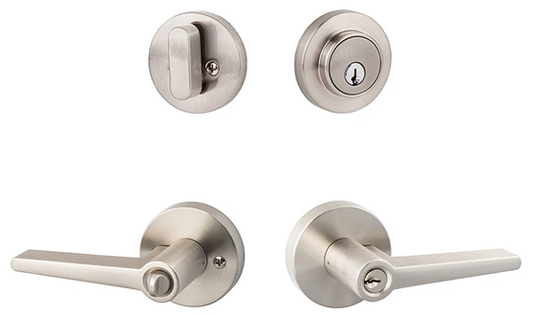 Jhome Exterior Keyed Heavy Duty Round Lever with Deadbolt Lock Set – Silver / Satin Nickel Finish