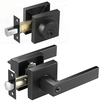Jhome Exterior Keyed Square Lever with Deadbolt Lock Set – Matte Black Finish