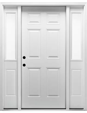 Jhome Exterior 6-Panel Steel Prehung Front Door with Sidelites & Decorative Glass – Fire-Rated, Solid Core, Luxury Entry Design