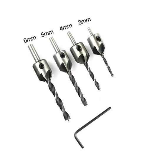 Jhome 4pcs 3-6mm Woodworking sunk drill bit set screw