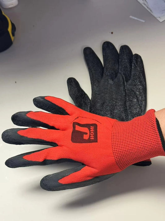 Jhome red yarn working protection glove Safety Glove Rubber coated
